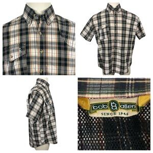 Men's Bob Allen Shooting Shoulder Pad Plaid Short Sleeve Button Down Medium 0112